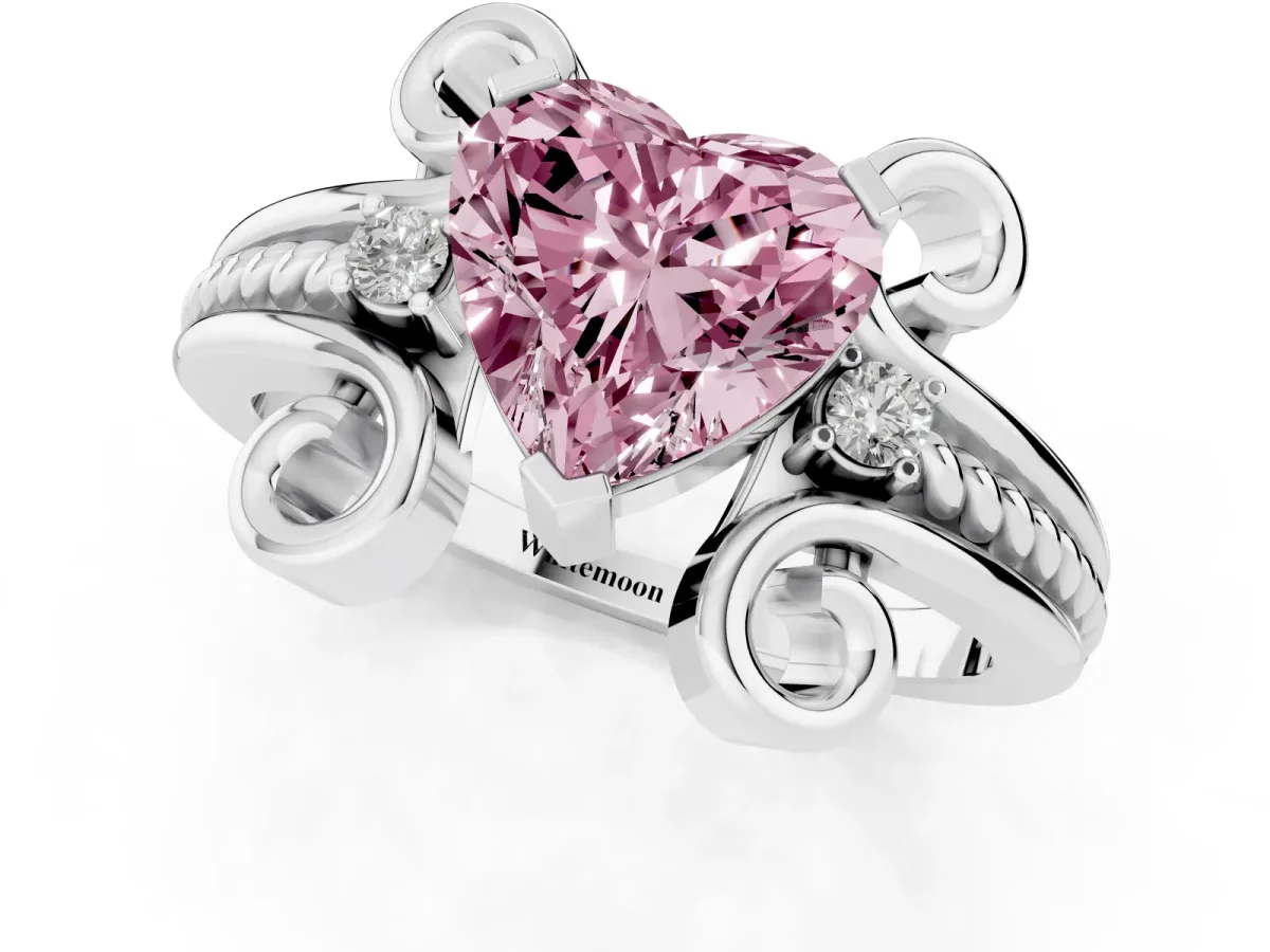 Fancy Pink Heart Cut Solitaire Twisted Band Scroll Prong Ring Silver