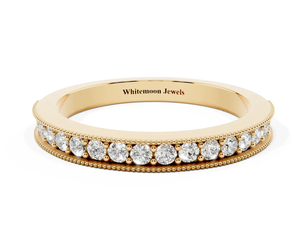 Round Diamond Milgrain Pavé Eternity Band Yellow gold