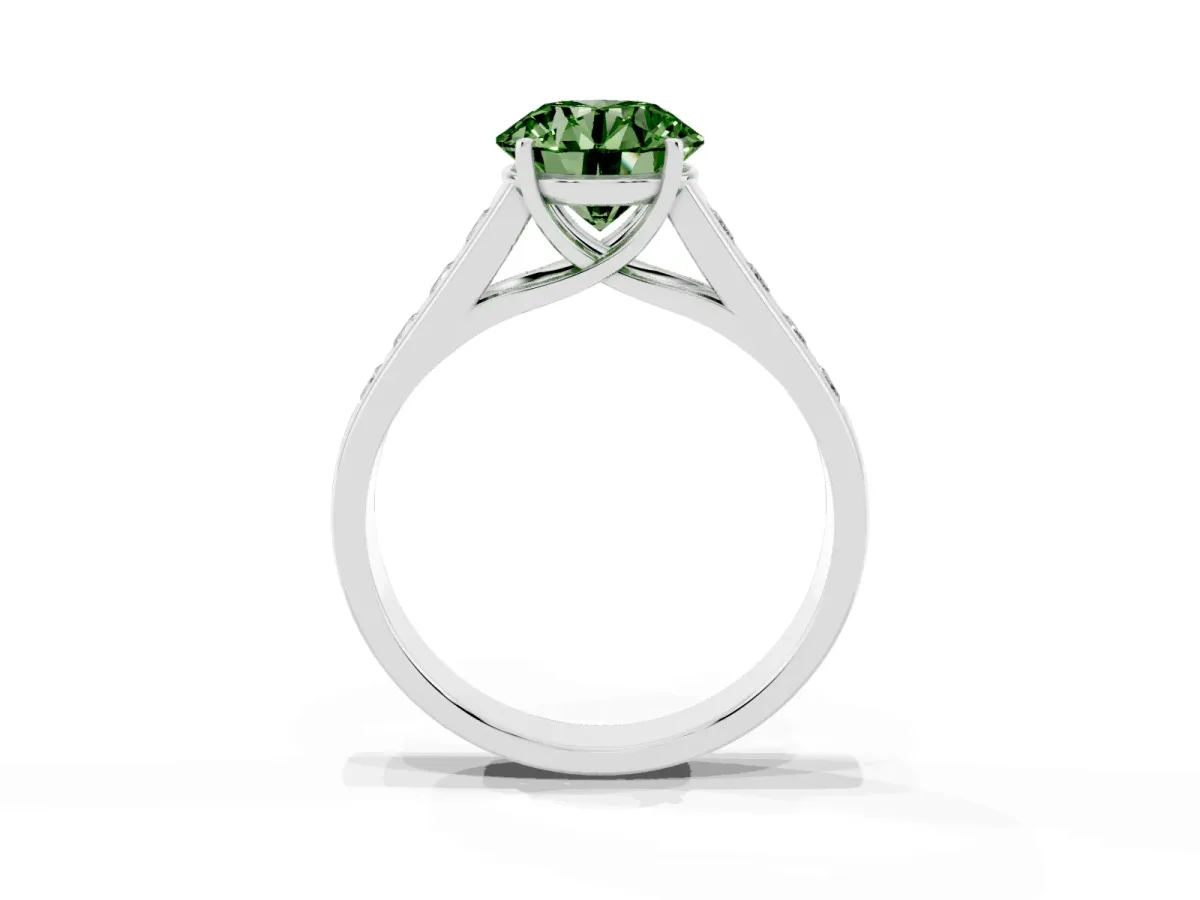 Fancy Green Round Cut Solitaire Channel-Set Diamond Engagement Ring with Four-Prong Setting Platinum