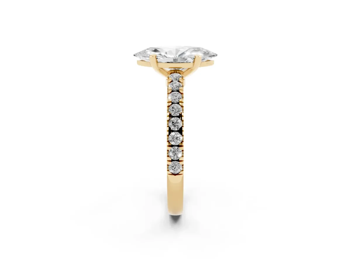 Marquise Cut Solitaire Diamond with Pavé Band and Four-Prong Setting Yellow gold