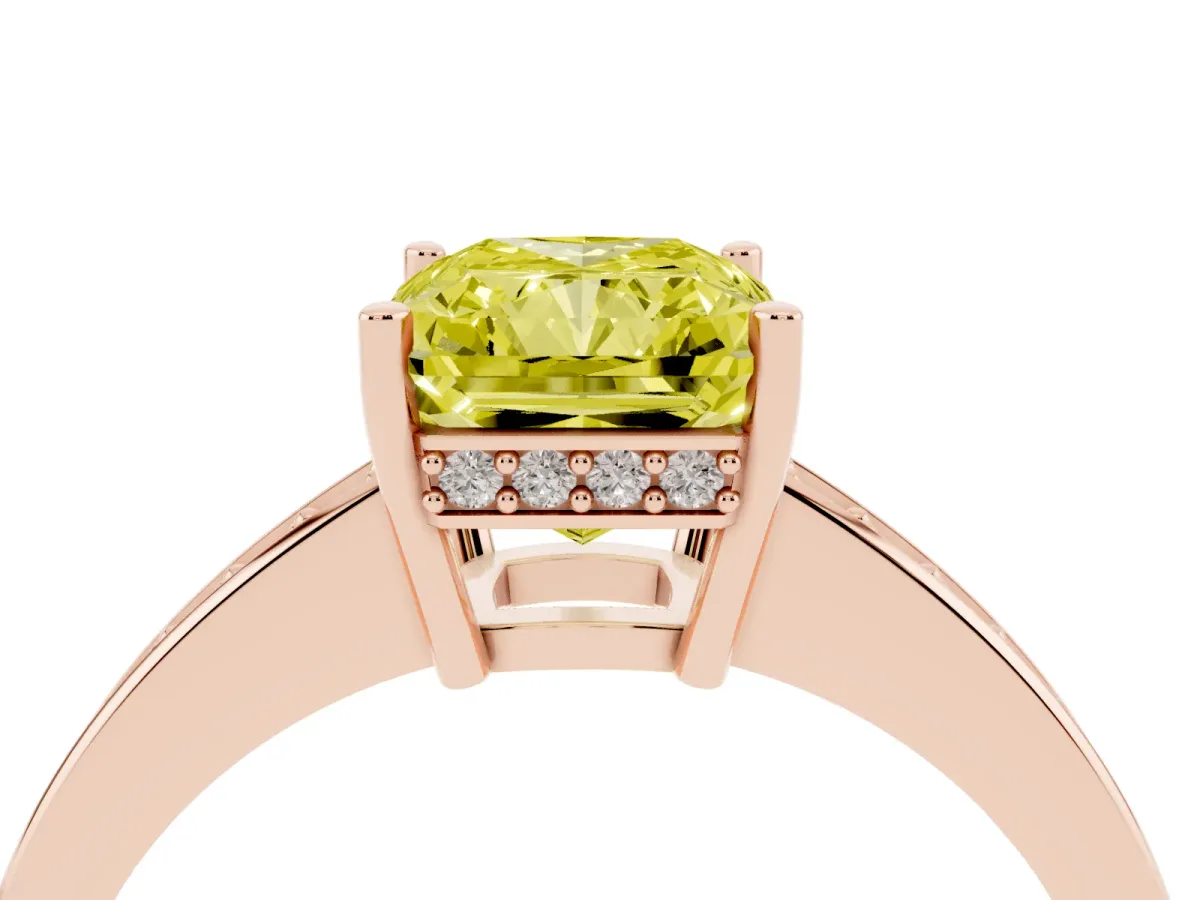 Fancy Yellow Radiant Cut Solitaire Pavé Band Prong Setting Ring Rose gold