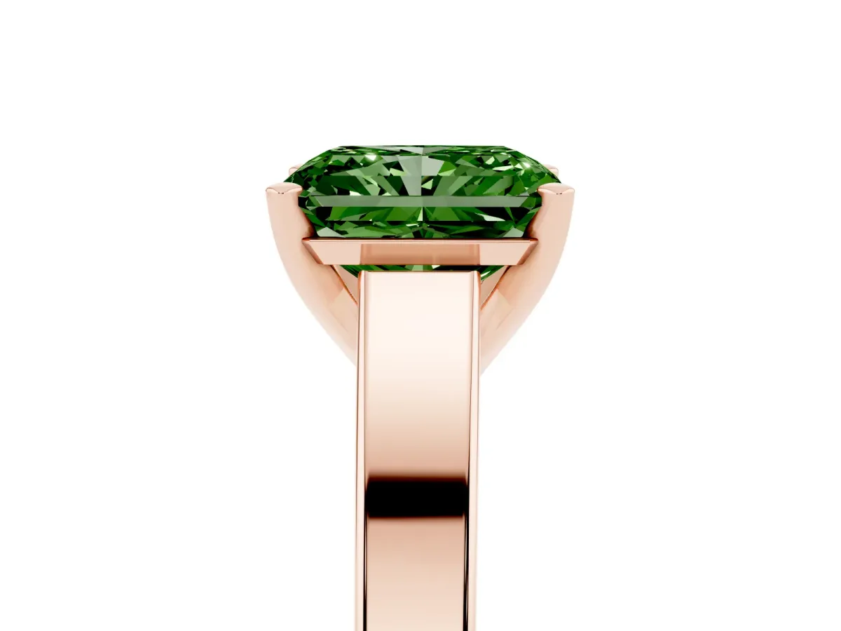 Fancy Green Radiant Cut Solitaire Engagement Ring with Four-Prong Setting and Tapered Band Rose gold