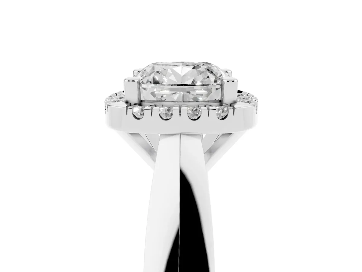 Cushion Cut Cut Halo Solitaire Engagement Ring with Square Band and Four-Prong Setting Silver
