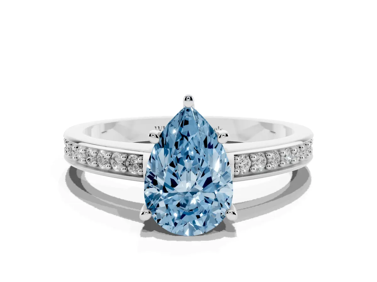 Fancy Blue Pear Cut Solitaire Pavé Band Prong Setting Ring Silver
