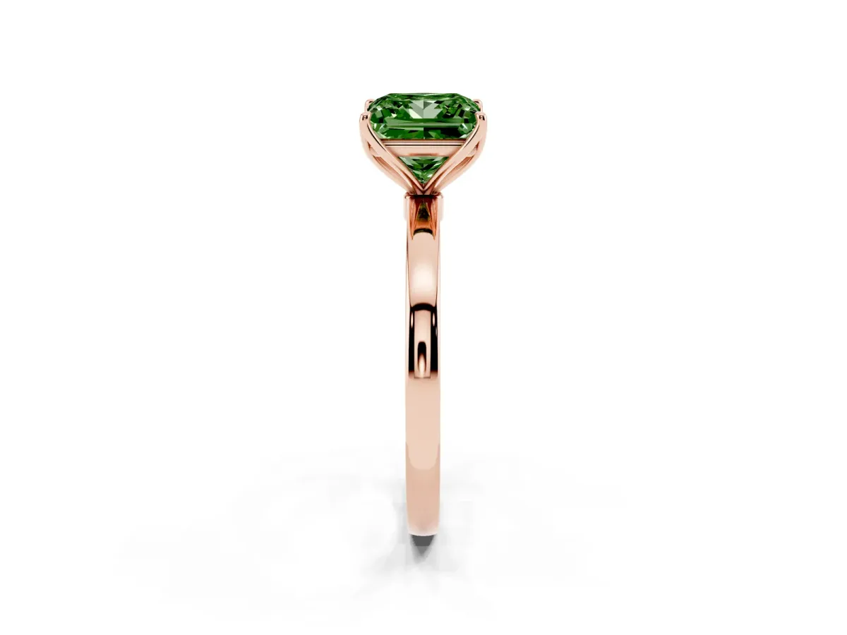 Fancy Green Princess Cut Diamond Solitaire Ring with Thin Band and Prong Setting Rose gold