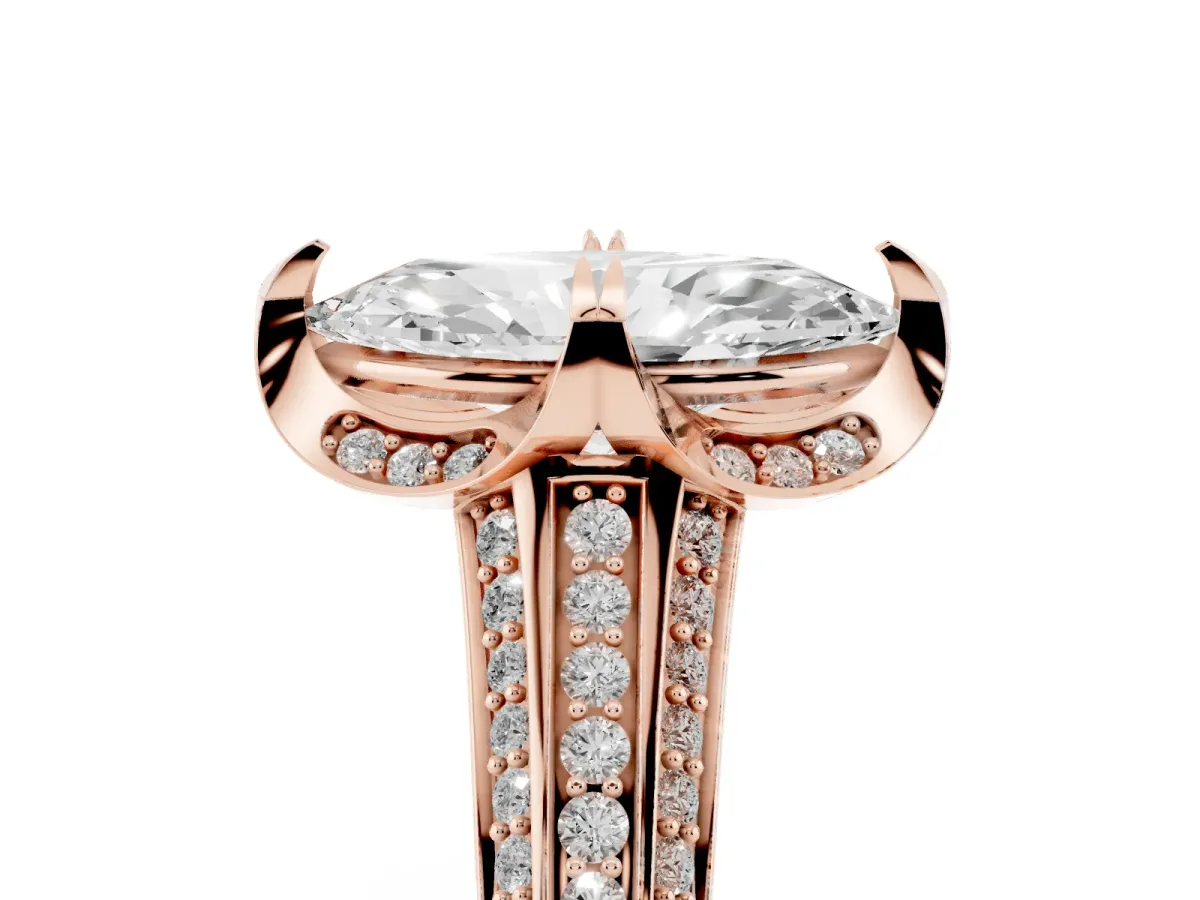Marquise Cut Solitaire Pave Split Shank Ring with Four-Prong Setting Rose gold