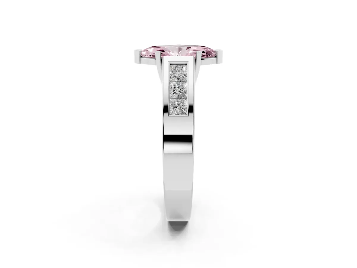 Fancy Pink Marquise Cut Cut Channel Set Solitaire Ring with Four-Prong Setting Silver