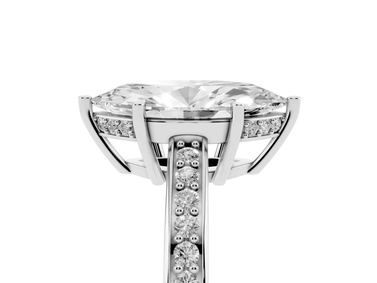 Marquise Cut Solitaire Pavé Band Prong Setting Ring Silver