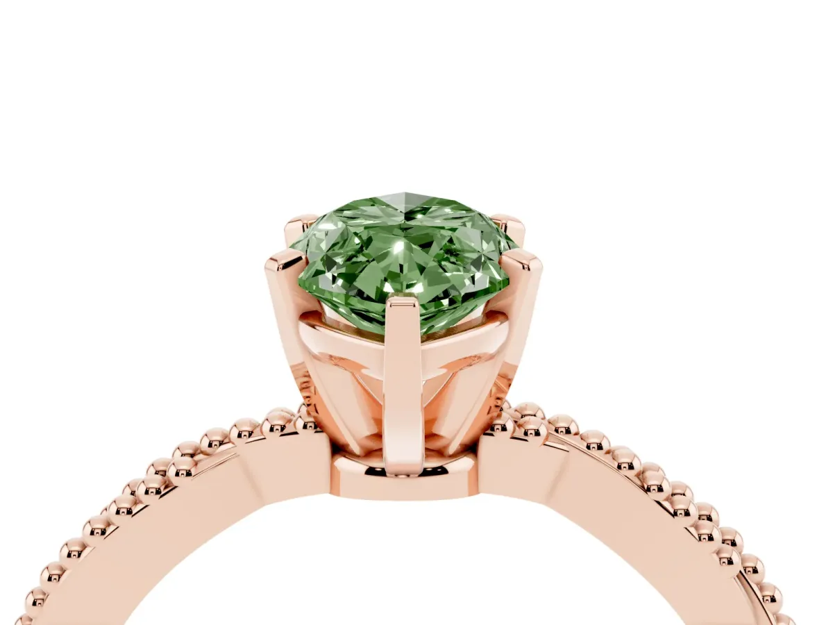 Fancy Green Marquise Cut Solitaire Twisted Band with Bead Prong Setting Rose gold
