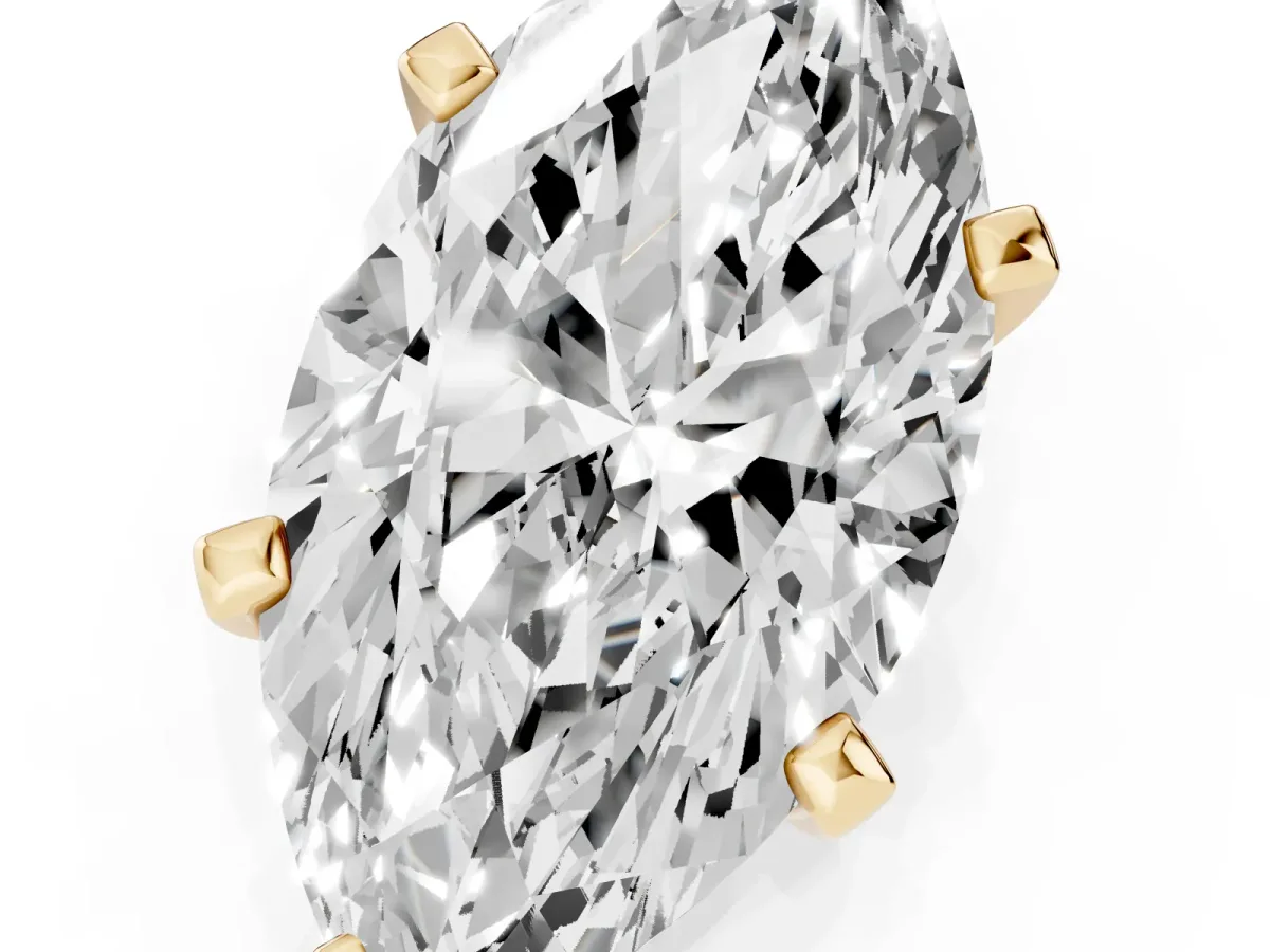 Marquise Cut Diamond Solitaire Ring with Prong Setting and Classic Band Yellow gold