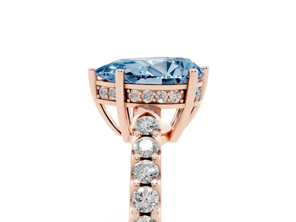 Fancy Blue Pear Cut Solitaire Diamond Engagement Ring with Pavé Band and Six-Prong Setting Rose gold
