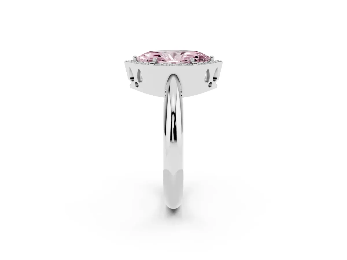 Fancy Pink Marquise Cut Cut Diamond Halo Engagement Ring with Split Shank and Four-Prong Setting Platinum