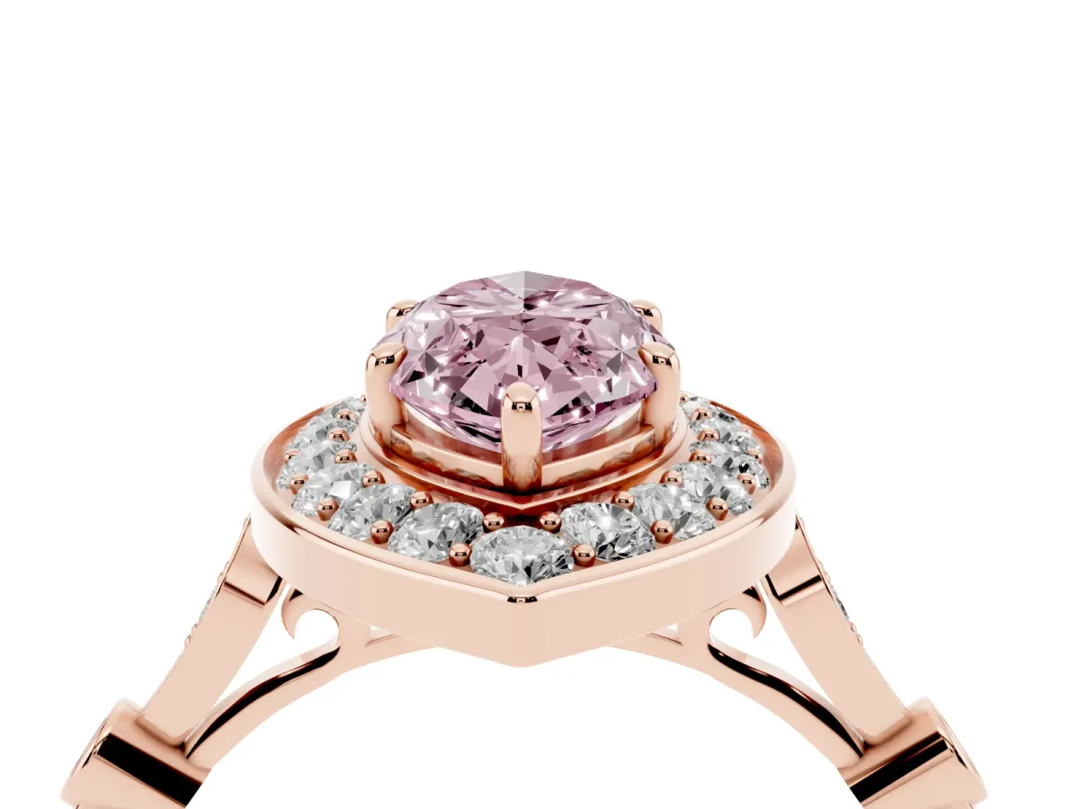 Fancy Pink Marquise Cut Halo Diamond Engagement Ring with Twisted Band and Four-Prong Setting Rose gold