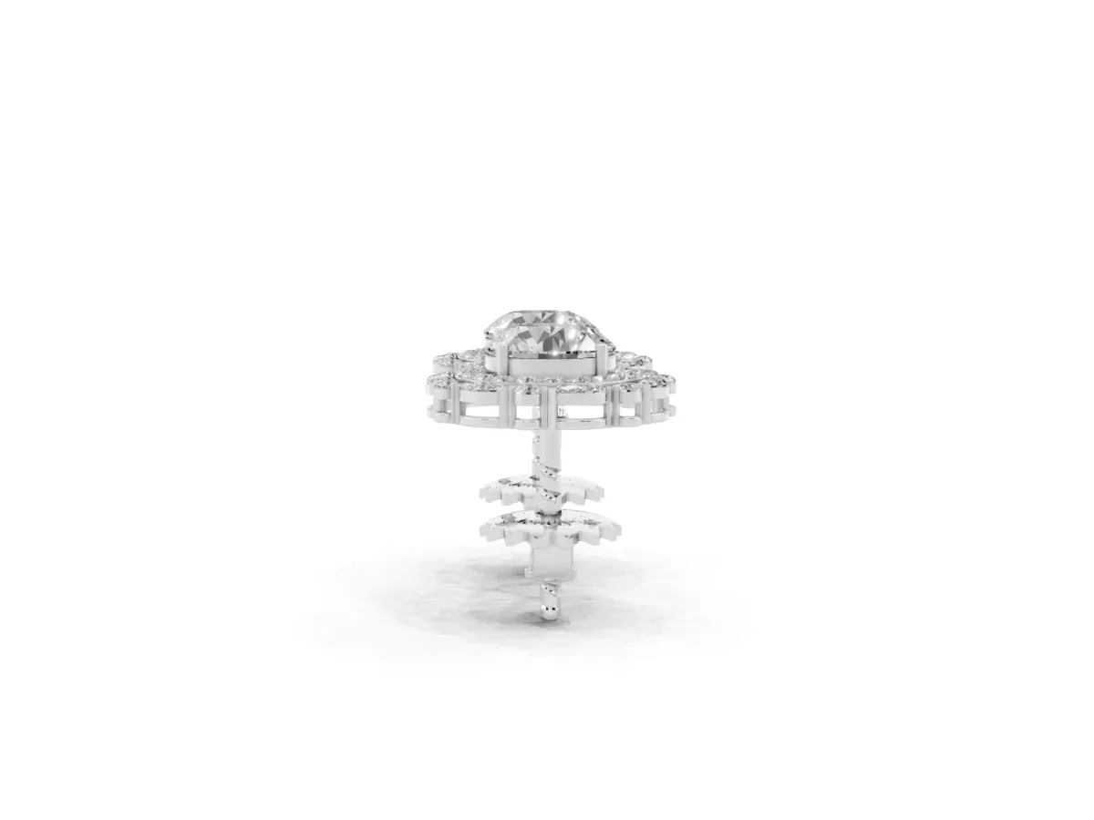 Round Diamond Double Halo Stud Earrings with Prong Setting Platinum