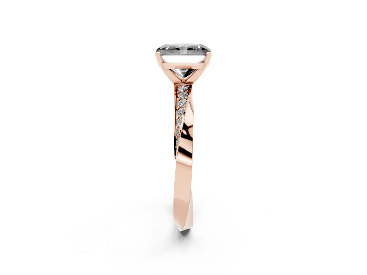 Fancy Black Radiant Cut Diamond Engagement Ring with Side Stone Accents and Four-Prong Setting Rose gold