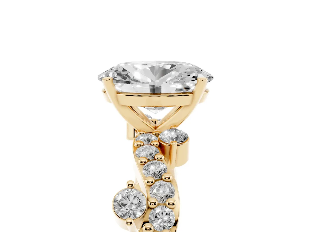 Oval Cut Cut Solitaire Diamond Twisted Band with Pave Setting Yellow gold