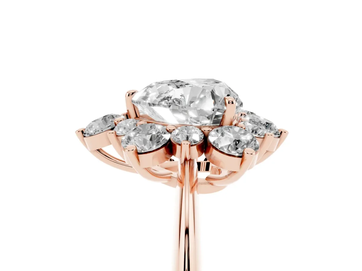 Heart Cut Diamond Cluster Halo Ring with Solitaire Band and Four-Prong Setting Rose gold