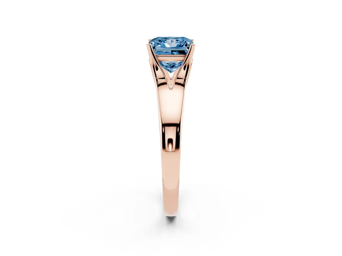 Fancy Blue Princess Cut Solitaire Diamond Ring with Cathedral Band and Four-Prong Setting Rose gold