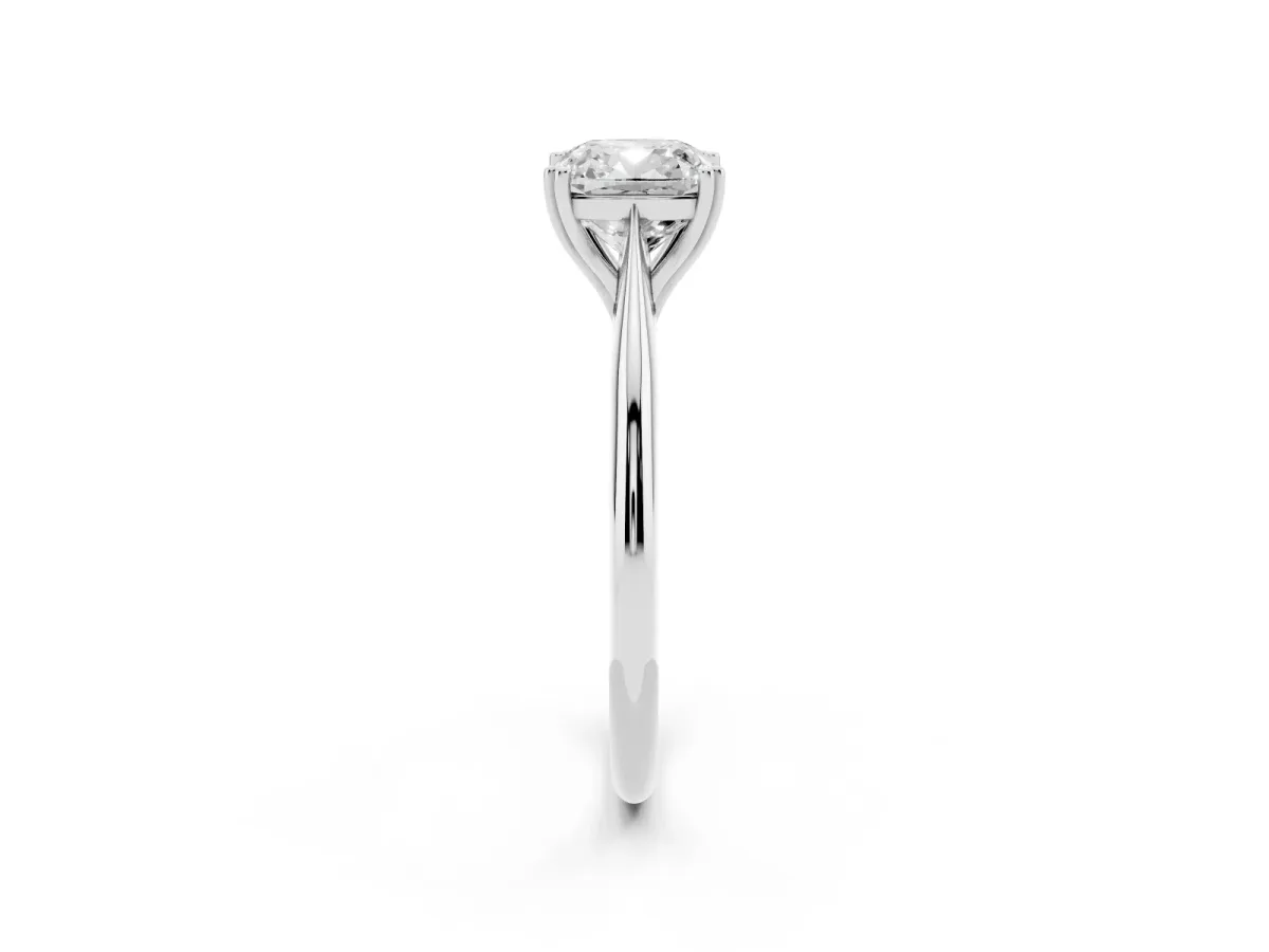 Cushion Cut Solitaire Diamond Ring with Six-Prong Setting and Classic Band Silver