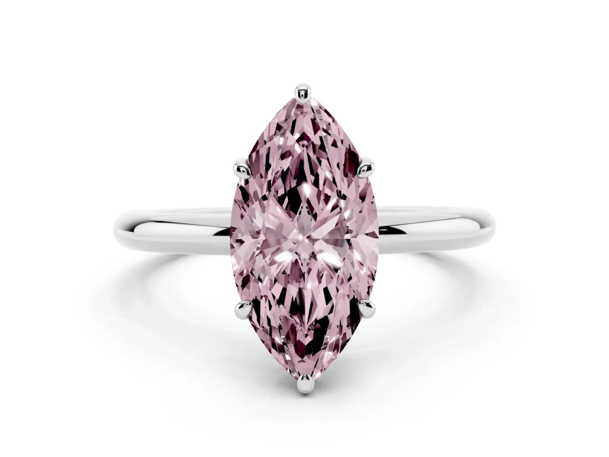 Fancy Pink Oval Cut Solitaire Diamond Ring with Four-Prong Setting on a Plain Band White gold