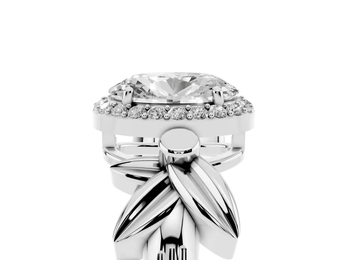 Oval Cut Halo Diamond Floral Band with Four-Prong Setting Silver