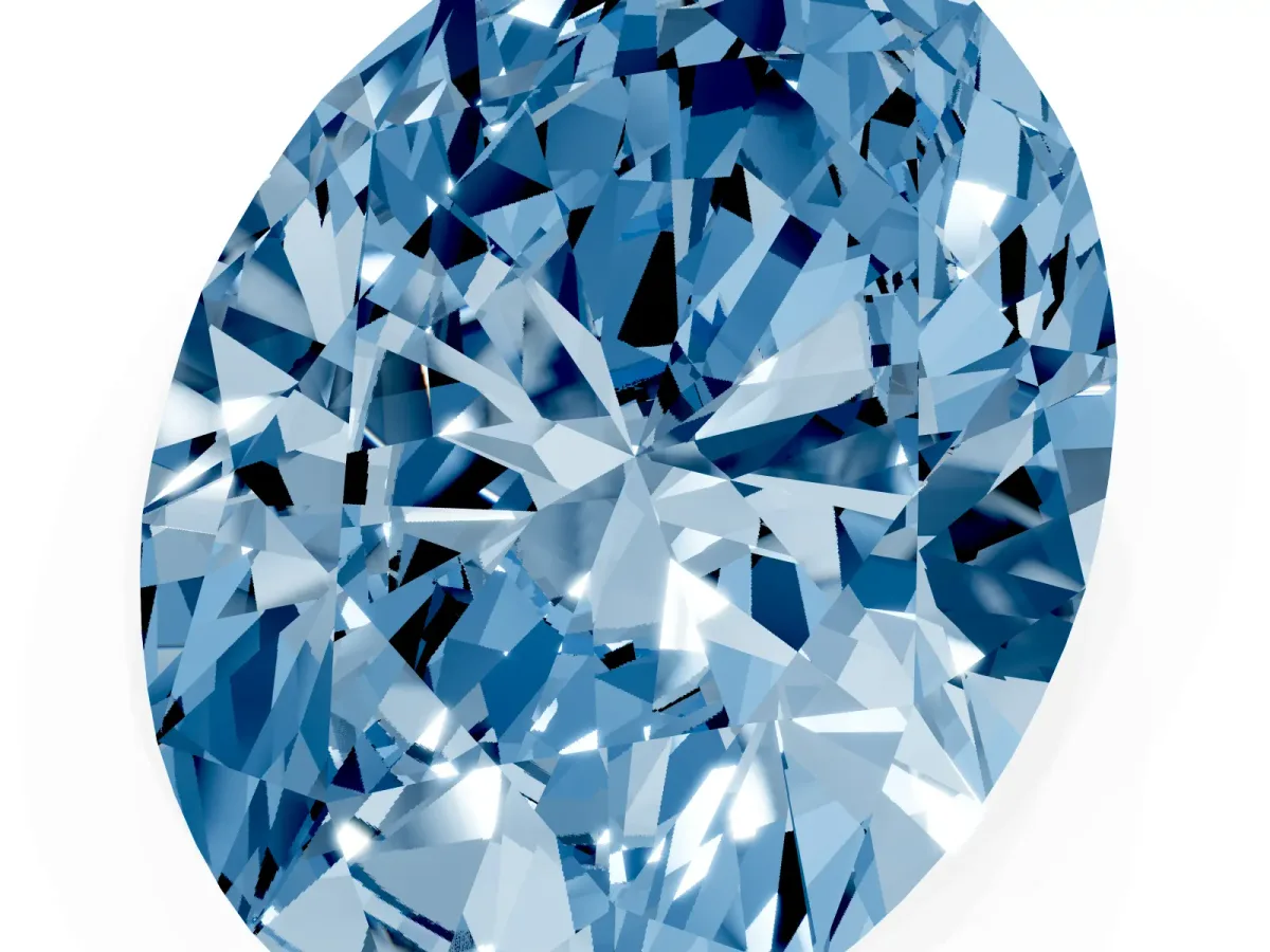 Fancy Blue Oval Cut Diamond Solitaire Ring with Prong Setting and Pavé Band Silver
