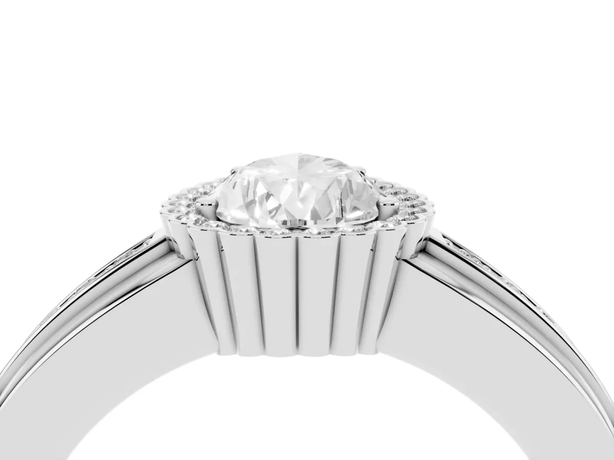 Pear Cut Cut Halo Pave Band Four-Prong Ring Silver