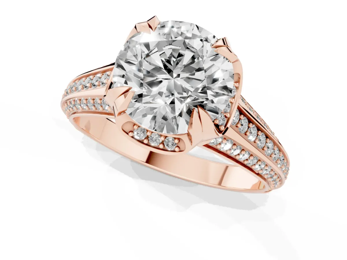 Round Cut Solitaire Pave Split Shank Ring with Four-Prong Setting Rose gold