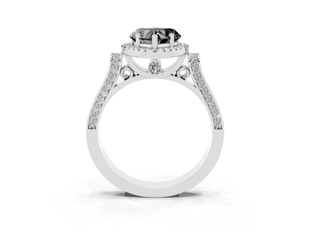 Fancy Black Heart Cut Halo Round Diamond Twist Band with Four-Prong Setting Platinum