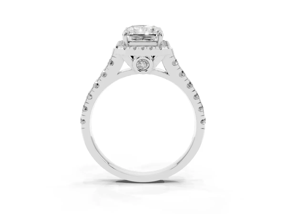 Radiant Cut Halo Pavé Diamond Engagement Ring with Four-Prong Setting Silver