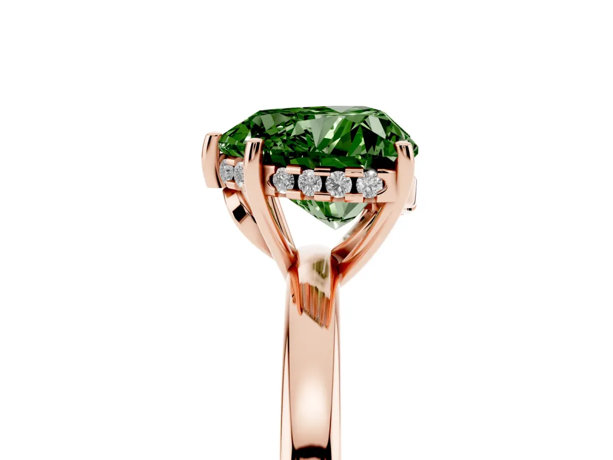 Fancy Green Heart Cut Solitaire Diamond Ring with Prong Setting and Plain Band Rose gold