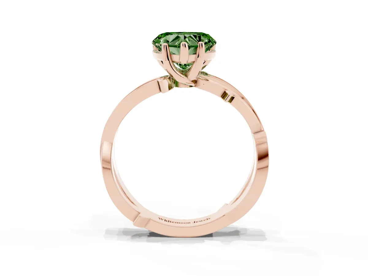 Fancy Green Heart Cut Solitaire Twist Band with Pavé Accents and Four-Prong Setting Rose gold