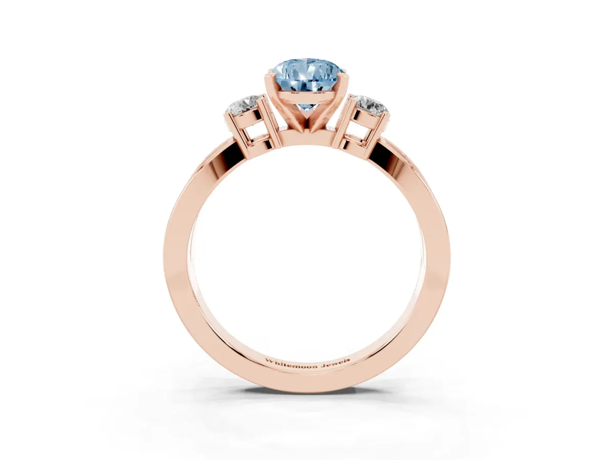Fancy Blue Three-Stone Pear Cut Cut Diamond Twist Band with Prong Setting Rose gold