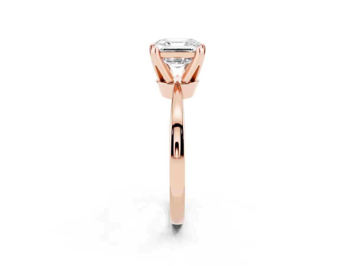 Asscher Cut Solitaire Engagement Ring with Six-Prong Setting and Tapered Band Rose gold