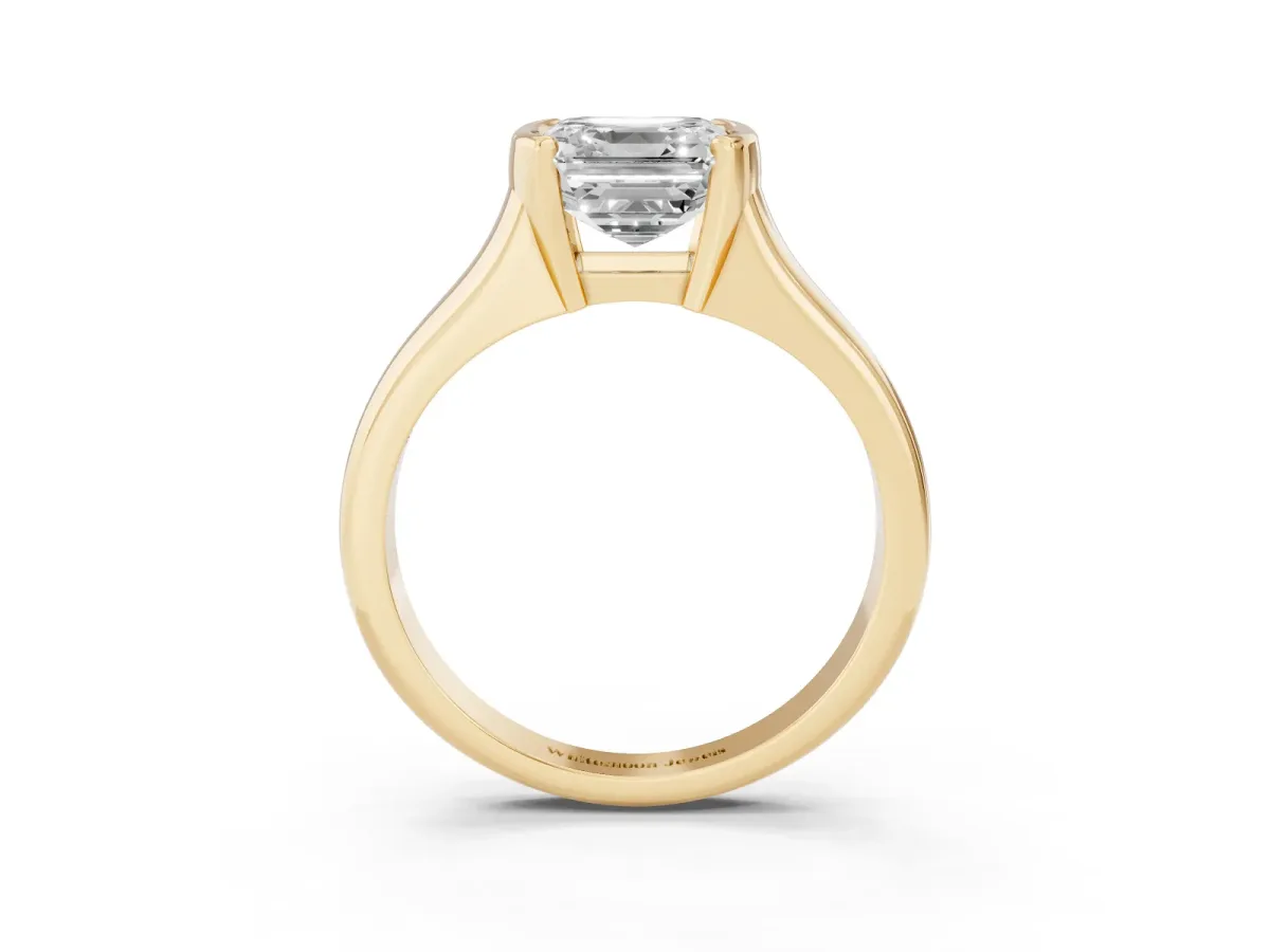 Asscher Cut Solitaire Tension Set Diamond Ring with Split Shank Band Yellow gold