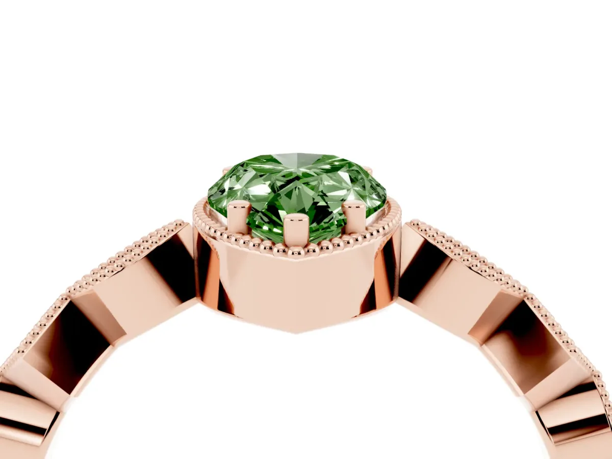 Fancy Green Pear Cut Milgrain Marquise Diamond Twist Band Ring Rose gold