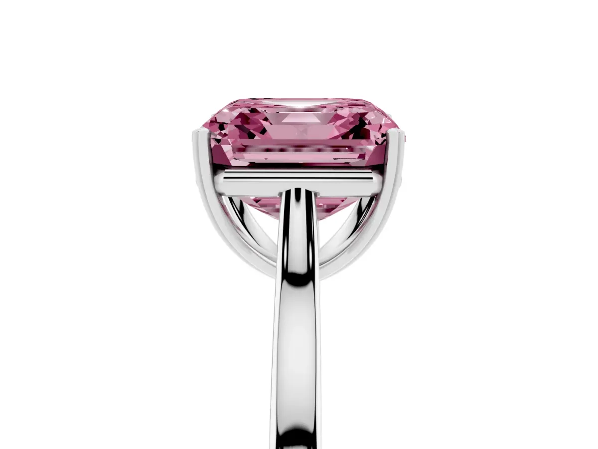 Fancy Pink Asscher Cut Solitaire Heart Prong Engagement Ring with Tapered Band Silver