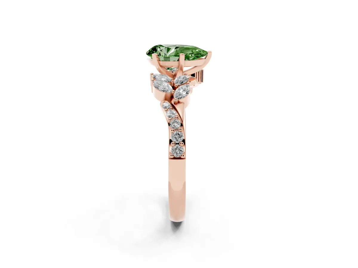 Fancy Green Pear Cut Solitaire Marquise Twist Band with Six-Prong Setting Rose gold