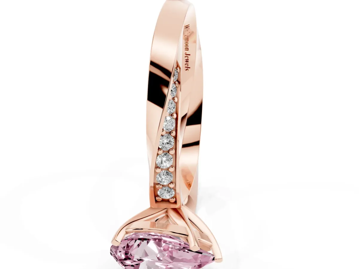 Fancy Pink Pear Cut Diamond Engagement Ring with Side Stone Accents and Four-Prong Setting Rose gold