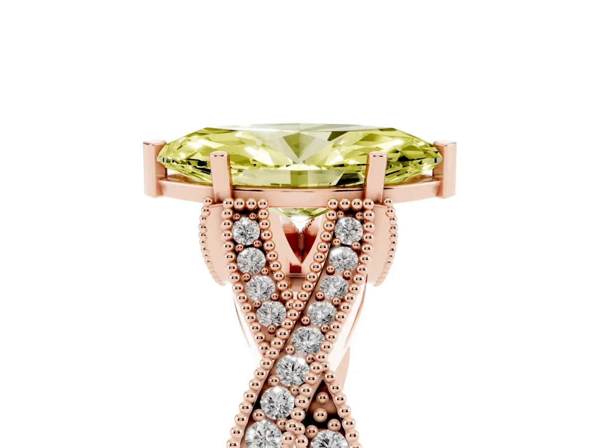 Fancy Yellow Marquise Cut Cut Diamond Twisted Band with Milgrain Pave Setting and Four-Prong Setting Rose gold