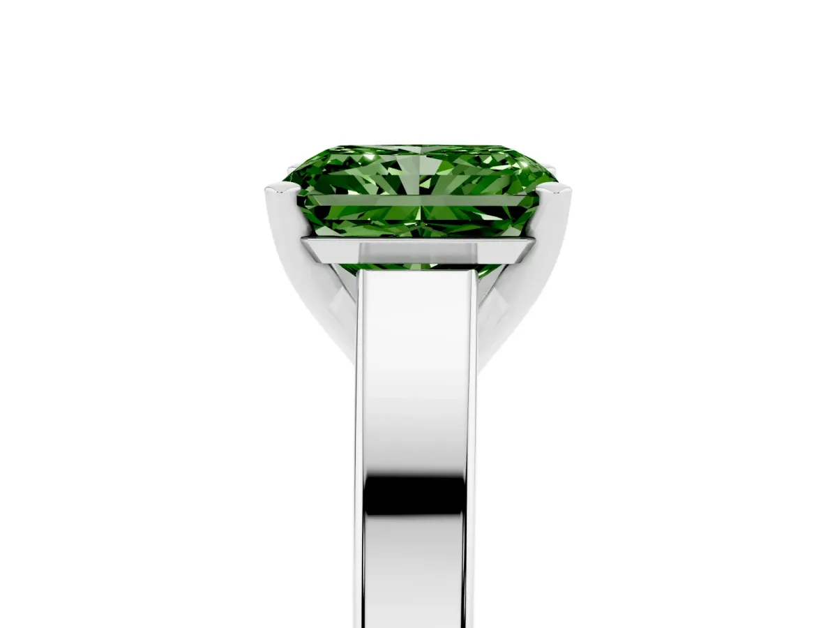 Fancy Green Radiant Cut Solitaire Engagement Ring with Four-Prong Setting and Tapered Band Platinum