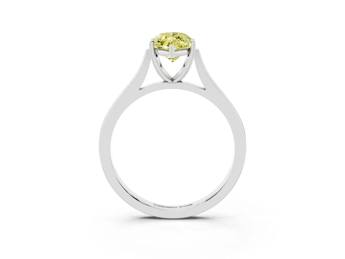 Fancy Yellow Marquise Cut Solitaire Heart Prong Engagement Ring with Tapered Band White gold