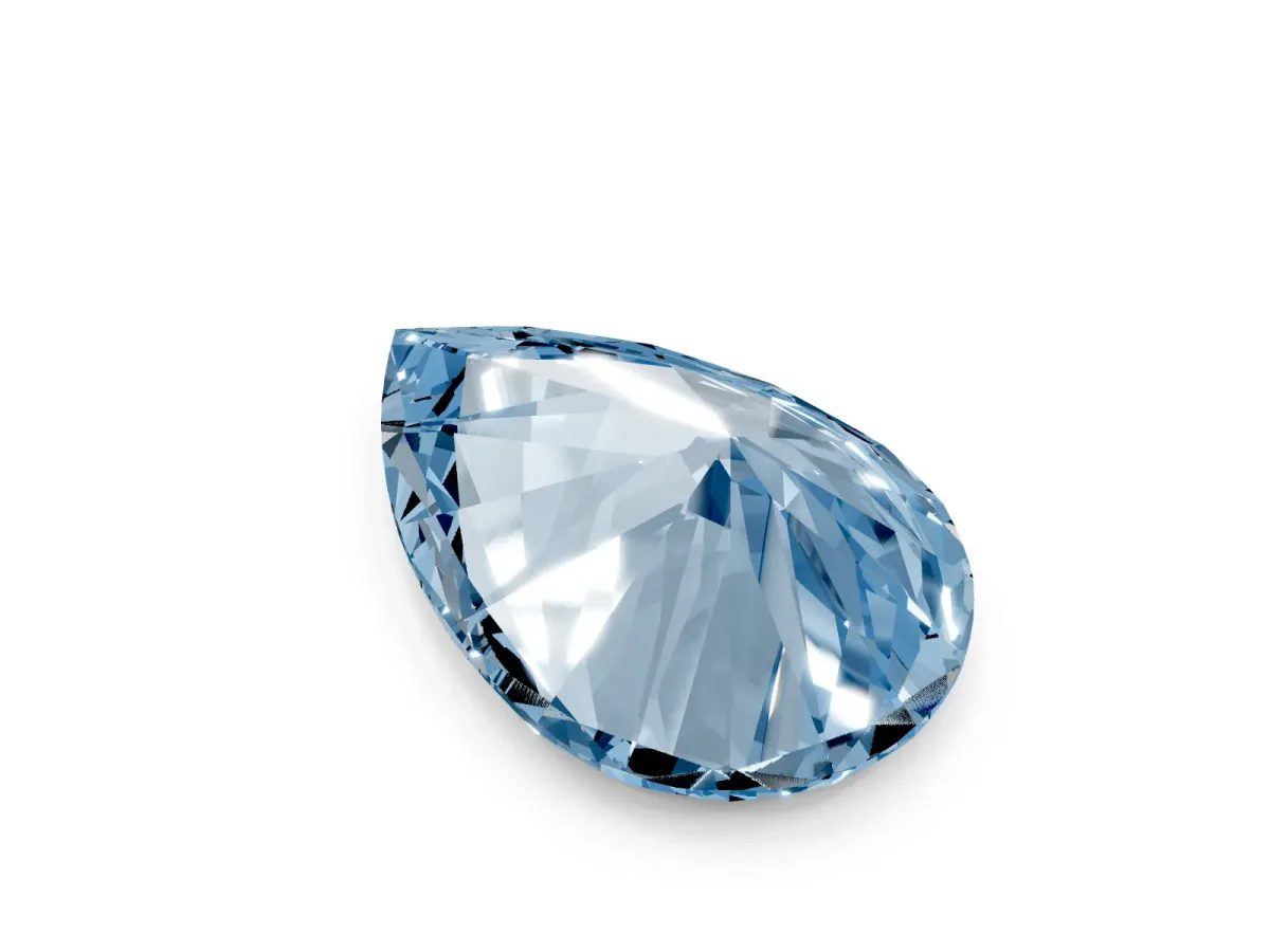 Fancy Blue Pear Cut Diamond Ring with Marquise Side Stones and Prong Setting Platinum