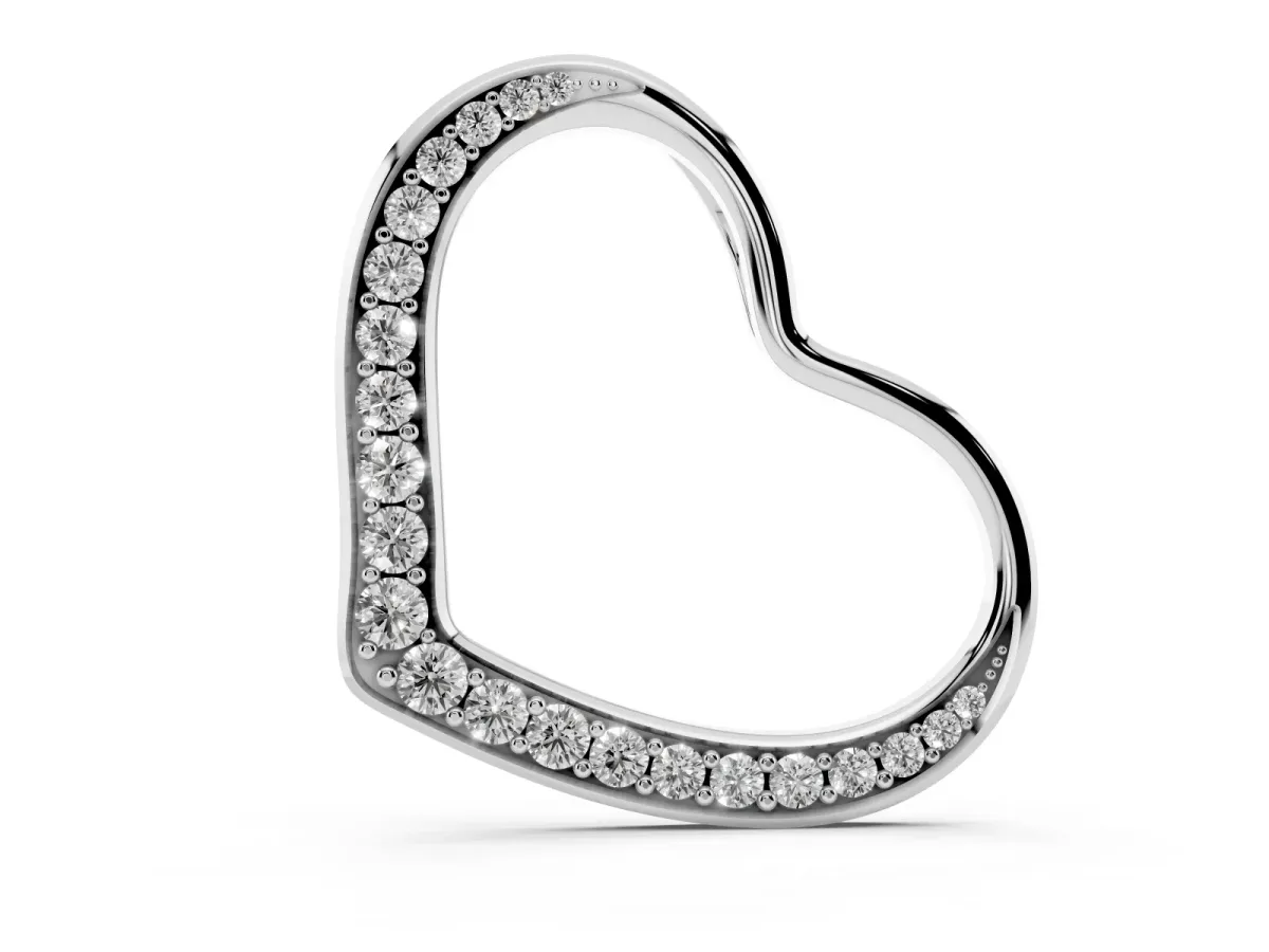 Pavé Round Diamond Open Heart Pendant Silver