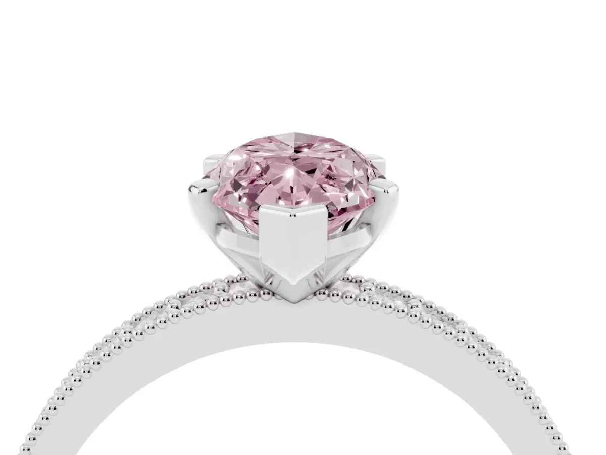 Fancy Pink Marquise Cut Diamond Milgrain Pavé Engagement Ring with Four-Prong Setting Silver