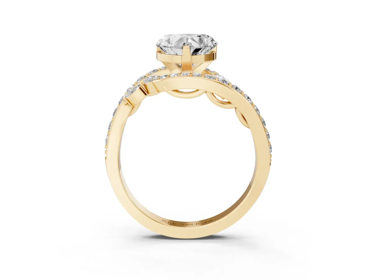 Heart Cut Solitaire with Pavé Twist Band and Four-Prong Setting Yellow gold