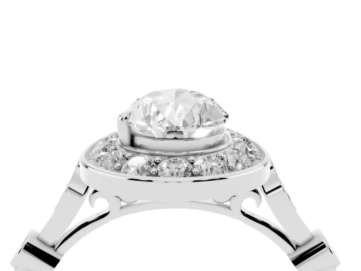 Pear Cut Halo Diamond Engagement Ring with Twisted Band and Four-Prong Setting Silver