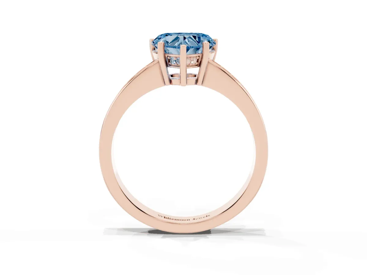 Fancy Blue Heart Cut Solitaire Pavé Band Prong Setting Ring Rose gold
