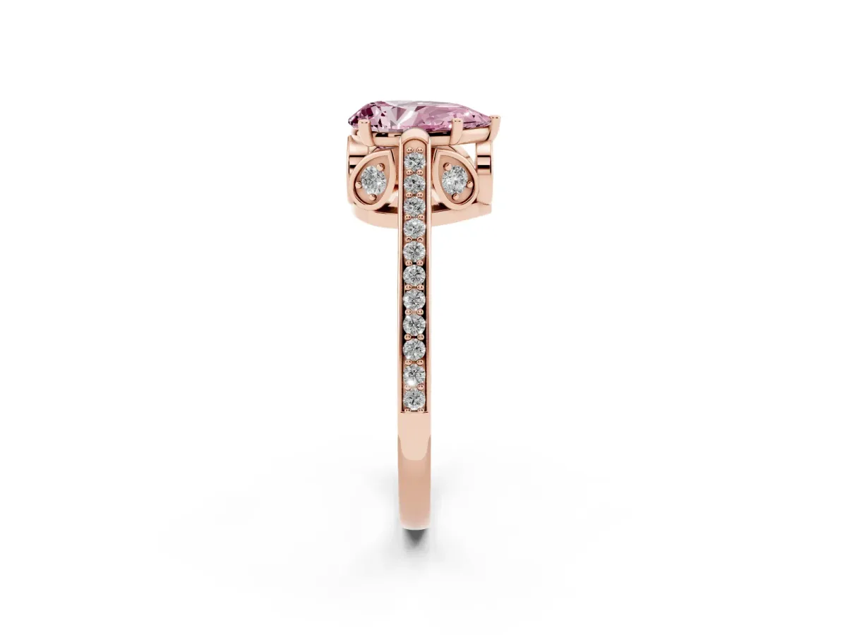 Fancy Pink Pear Cut Cut Cathedral Pave Diamond Engagement Ring with Six-Prong Setting Rose gold