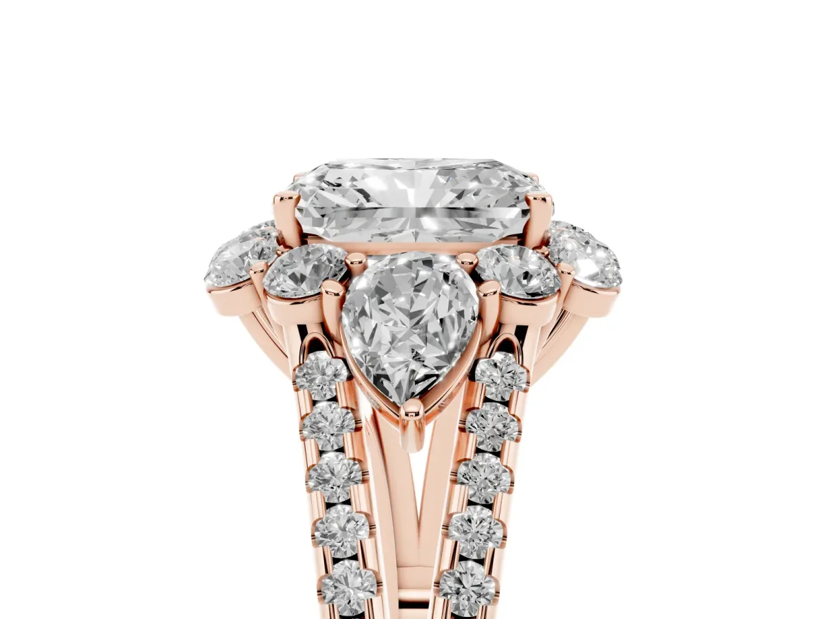 Radiant Cut Halo Split Shank Diamond Engagement Ring with Prong Setting Rose gold